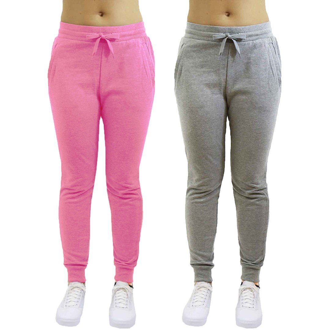 2-Pack: Galaxy By Harvic Women's Heavyweight Fleece-Lined Joggers Women's Apparel S Heather Gray/Pink - DailySale