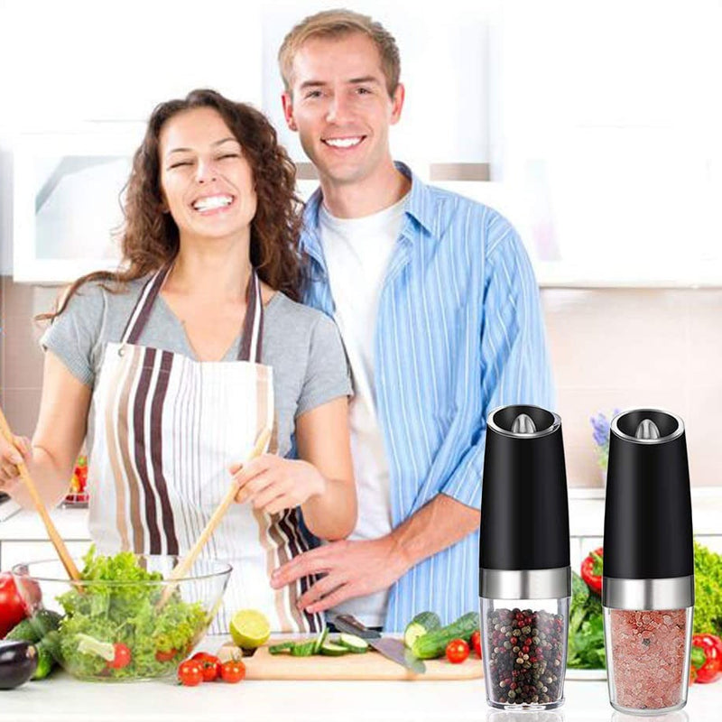 2 Pack) Gravity Electric Salt and Pepper Grinder Set Battery Operated One  Hand