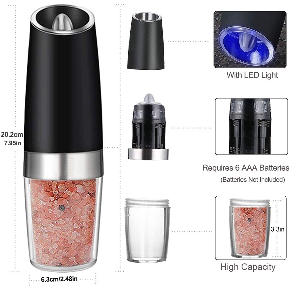 2-Pack: Gravity Electric Salt Pepper Grinder Kitchen Tools & Gadgets - DailySale