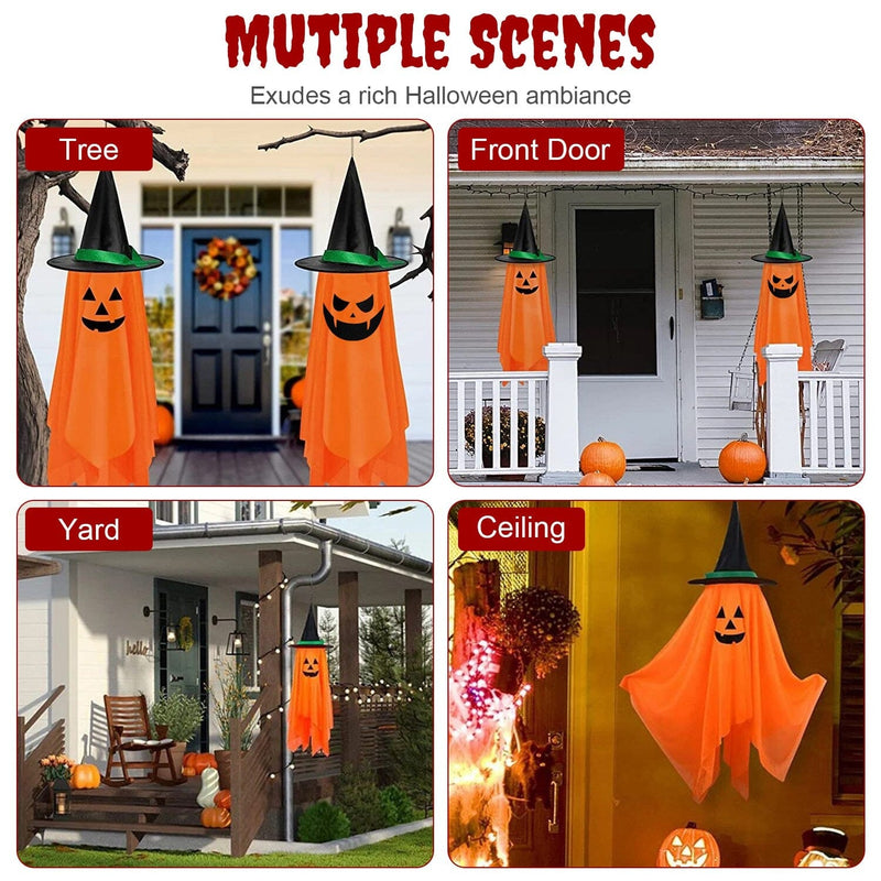 2-Pack: Hanging Ghosts with Wizard Hat Snicker Scary Face Holiday Decor & Apparel - DailySale