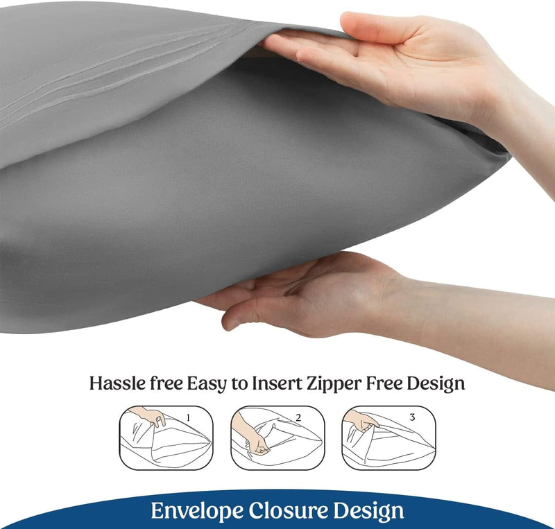 2-Pack: Hannah Linen Microfiber Pillowcases Breathable & Envelop Closure Pillow Covers Set