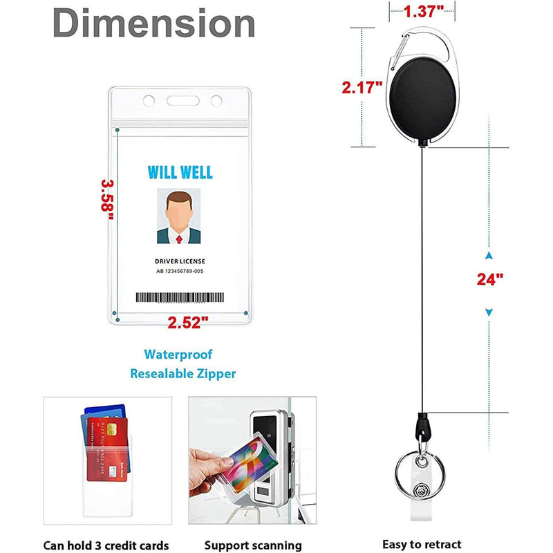 2-Pack: Heavy Duty Retractable Badge Holders with Carabiner Reel Clip and Vertical Style Clear ID Card Holders Everything Else - DailySale