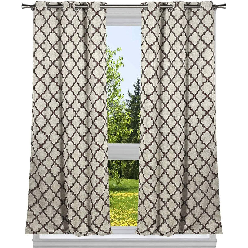 2-Pack: Heavy Geometric Blackout Grommet Window Curtain Pair Panel Furniture & Decor Chocolate - DailySale