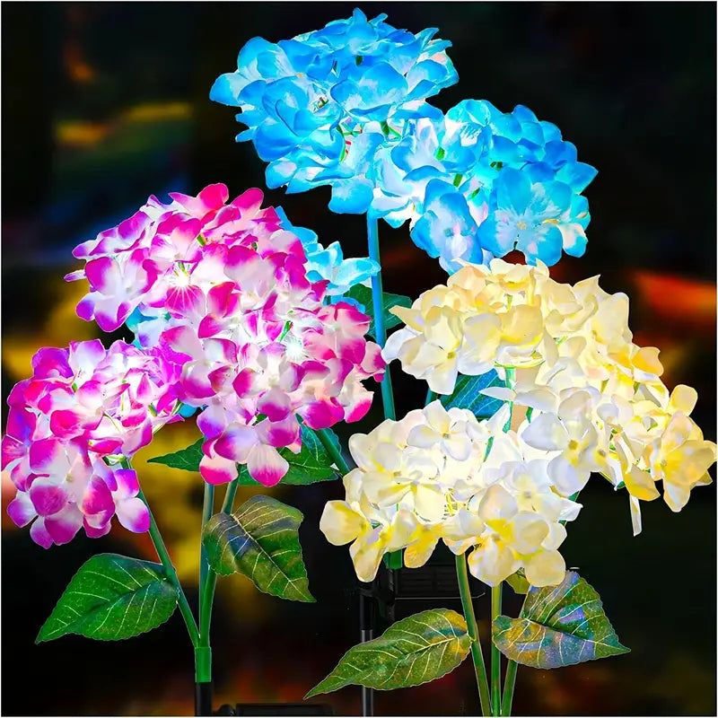 2-Pack: Hydrangea Solar LED Flower Lights with 3 Heads Outdoor Waterproof Garden Lights Garden & Patio - DailySale