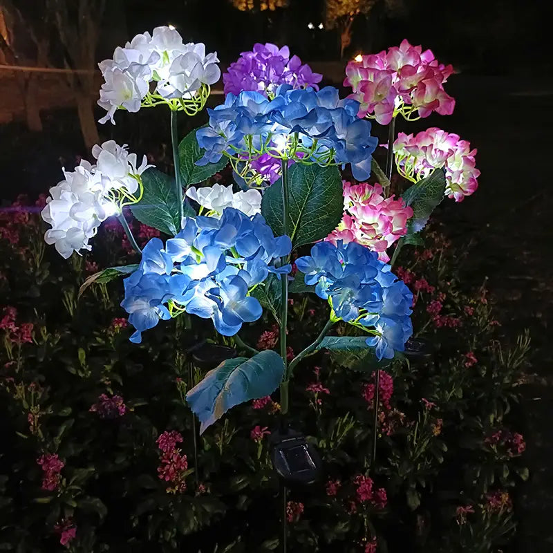 2-Pack: Hydrangea Solar LED Flower Lights with 3 Heads Outdoor Waterproof Garden Lights Garden & Patio - DailySale