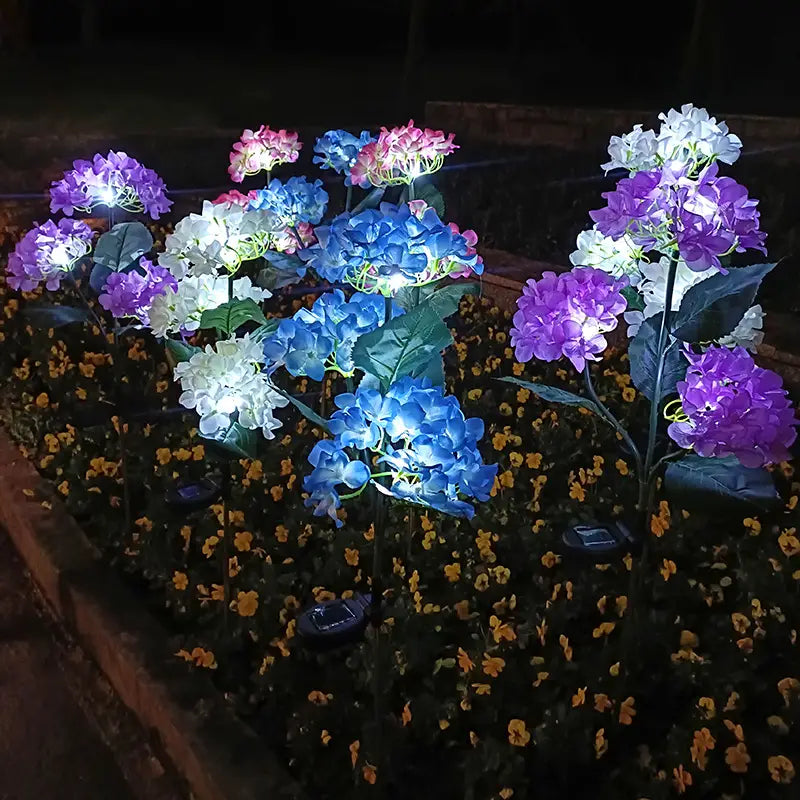 2-Pack: Hydrangea Solar LED Flower Lights with 3 Heads Outdoor Waterproof Garden Lights Garden & Patio - DailySale