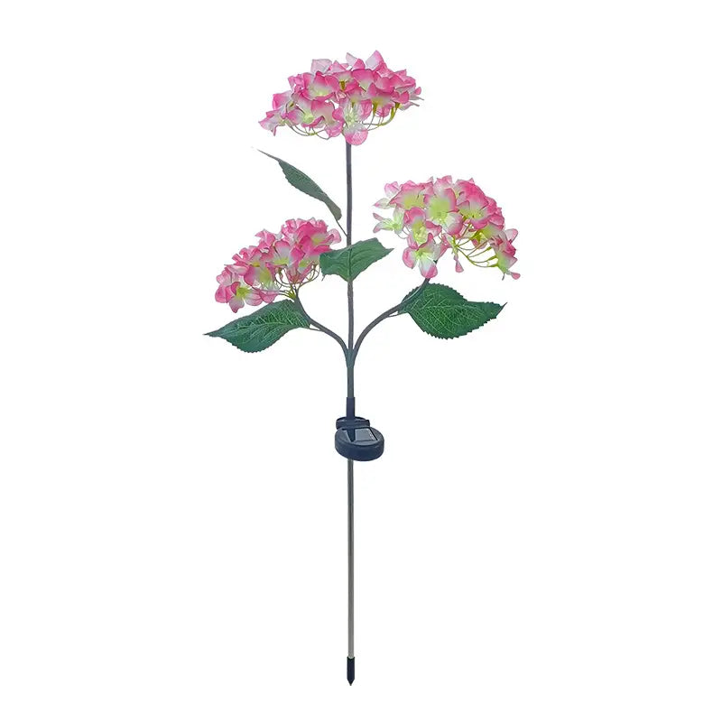 2-Pack: Hydrangea Solar LED Flower Lights with 3 Heads Outdoor Waterproof Garden Lights Garden & Patio Pink - DailySale