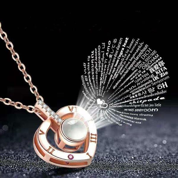 2-Pack: I Love You In 100 Languages Necklace Micro-engraved Light Projection Pendant Necklaces - DailySale