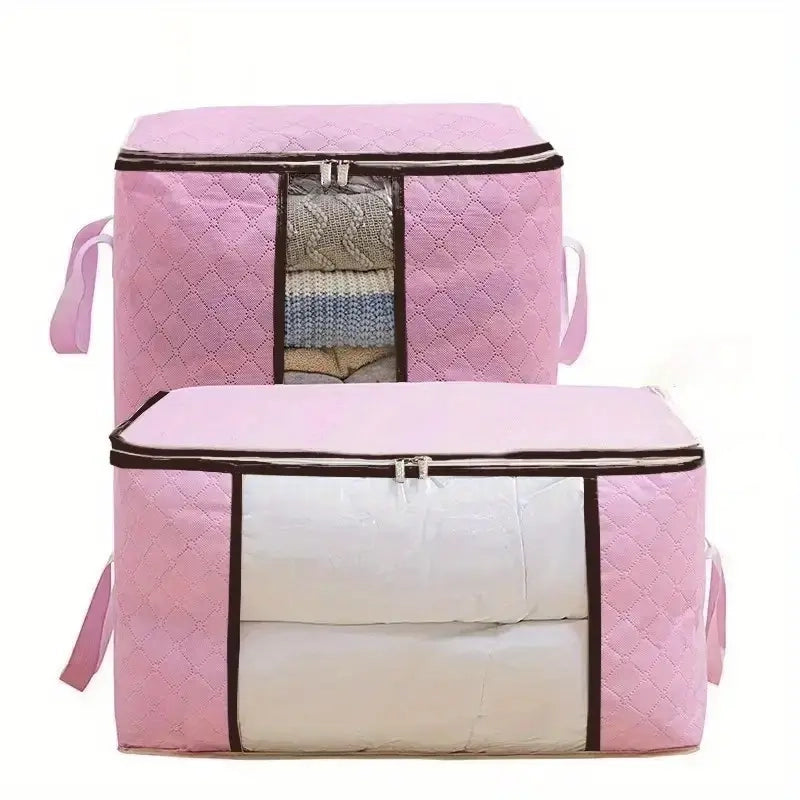 2-Pack: Large Storage Bag Organizer with Reinforced Handle, Clear Window & Sturdy Zippers Closet & Storage Pink - DailySale
