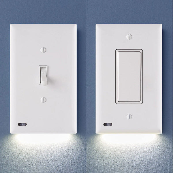 2 Pack LED Motion Light Switch Plate placed side by side on a wall