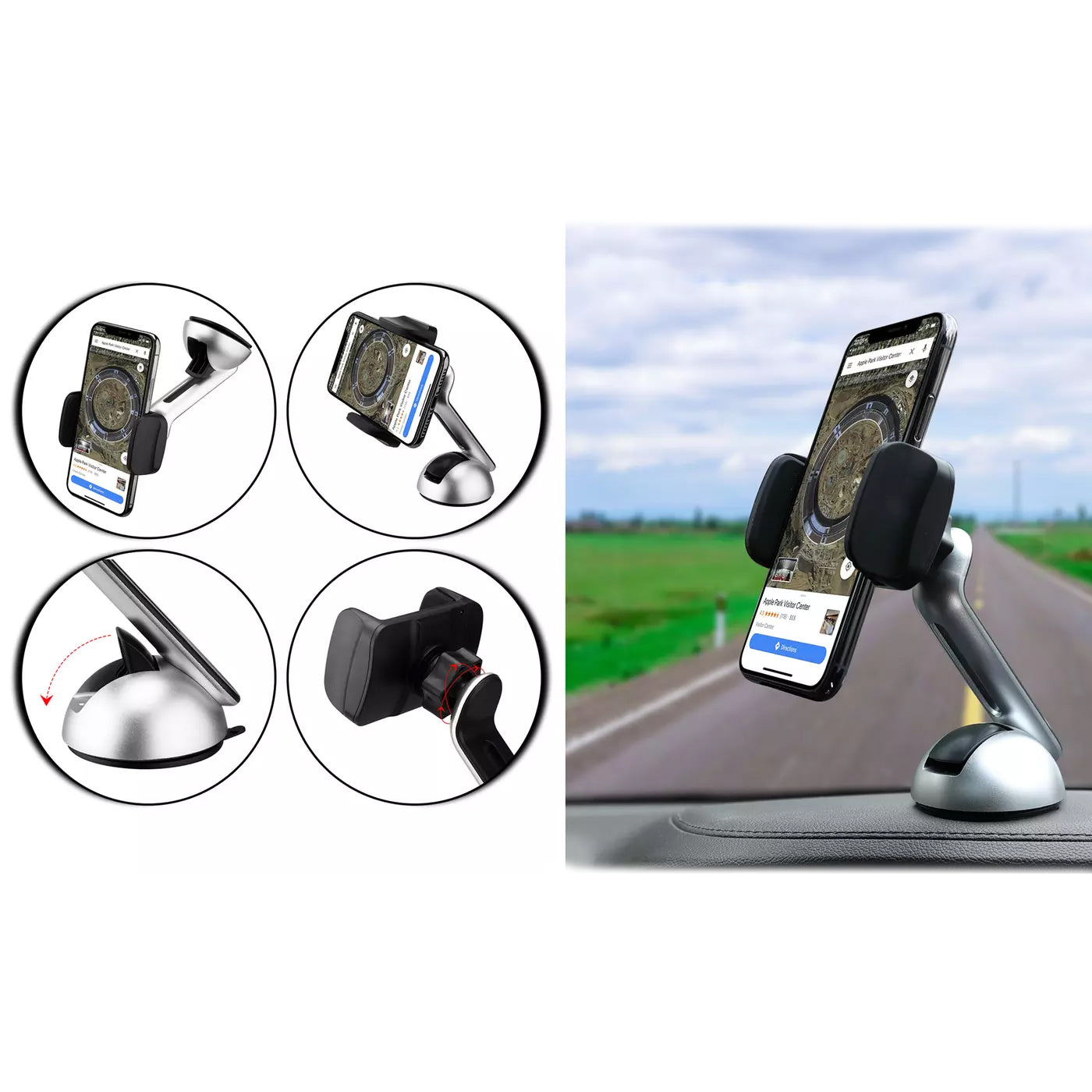 2-Pack: Long Clamp Car Mount Phone Holder for Dashboard and Windshield Automotive - DailySale