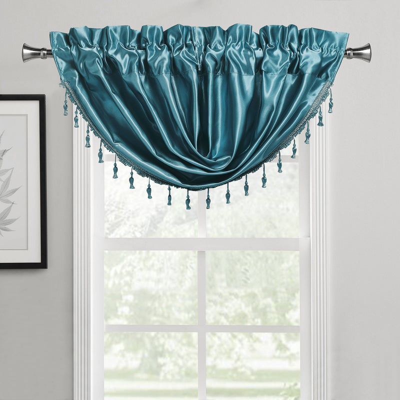 2-Pack: Luxury Waterfall Austrian Beads Trimmed Window Valances Furniture & Decor Peacock Blue - DailySale