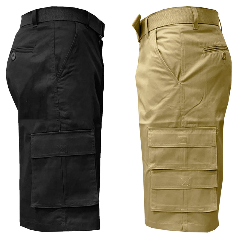 2-Pack: Men's 13” Fitted Belted 7-Pocket Cargo Shorts Men's Apparel 30 Black/Khaki - DailySale