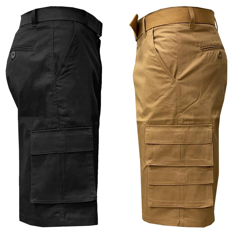 2-Pack: Men's 13” Fitted Belted 7-Pocket Cargo Shorts Men's Apparel 30 Black/Timber - DailySale