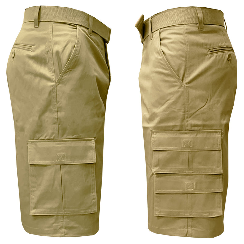 2-Pack: Men's 13” Fitted Belted 7-Pocket Cargo Shorts Men's Apparel 30 Khaki/Khaki - DailySale