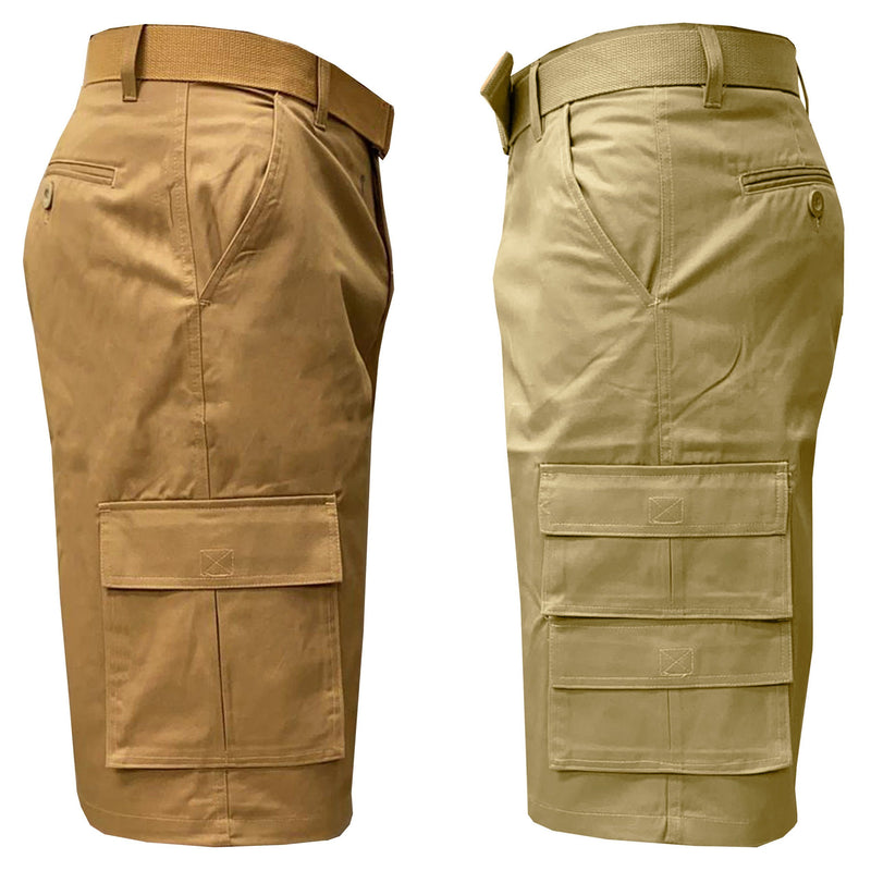 2-Pack: Men's 13” Fitted Belted 7-Pocket Cargo Shorts Men's Apparel 30 Timber/Khaki - DailySale