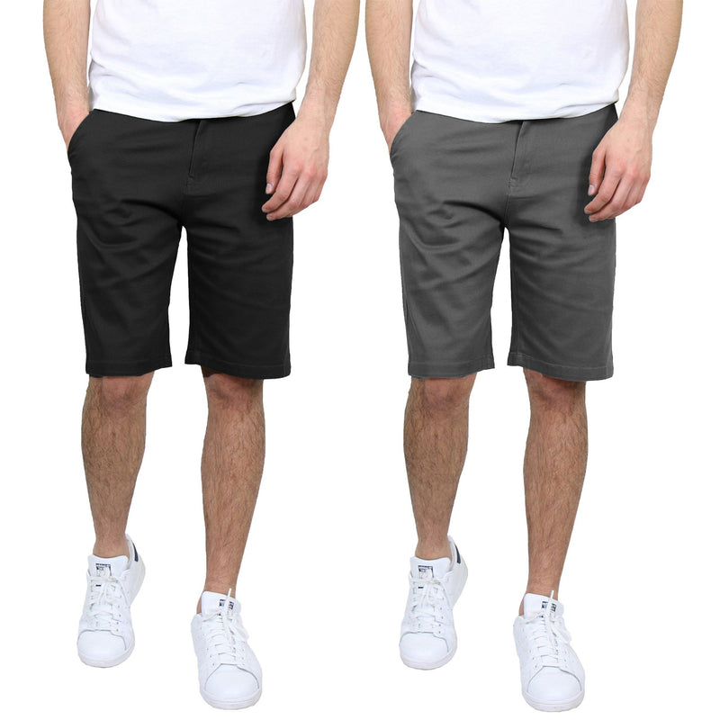 2-Pack: Men's 5-Pocket Flat-Front Slim-Fit Stretch Chino Shorts Men's Clothing Black/Gray 30 - DailySale
