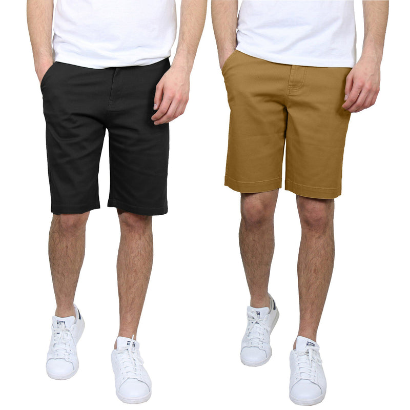 2-Pack: Men's 5-Pocket Flat-Front Slim-Fit Stretch Chino Shorts Men's Clothing Black/Timber 30 - DailySale