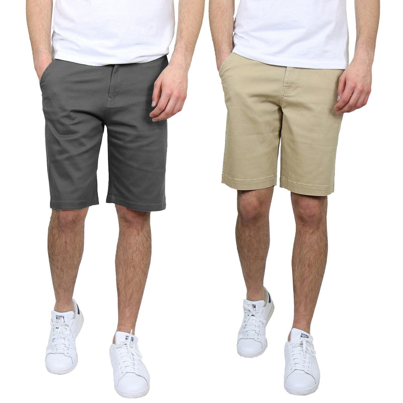 2-Pack: Men's 5-Pocket Flat-Front Slim-Fit Stretch Chino Shorts Men's Clothing Gray/Khaki 30 - DailySale