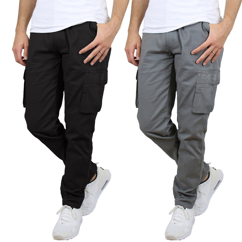2-Pack: Men's Cotton Cargo Pants With Belt Men's Bottoms Black/Gray 30 - DailySale