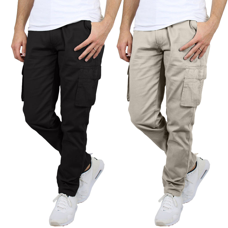 2-Pack: Men's Cotton Cargo Pants With Belt Men's Bottoms Black/Khaki 30 - DailySale
