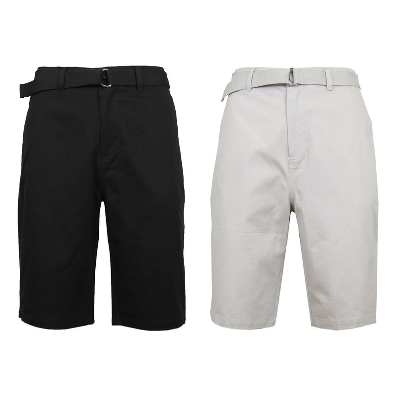 2-Pack: Men's Cotton Chino Shorts with Belt Men's Apparel 30 Black/Sand - DailySale