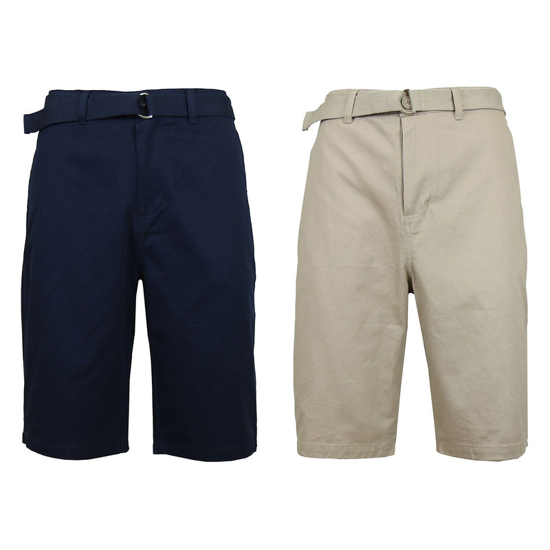 2-Pack: Men's Cotton Chino Shorts with Belt Men's Apparel 30 Navy/Khaki - DailySale