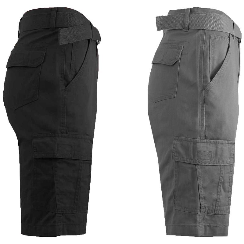 2-Pack: Men's Cotton Classic Cargo Shorts With Belt Men's Clothing Black/Dark Gray 30 - DailySale