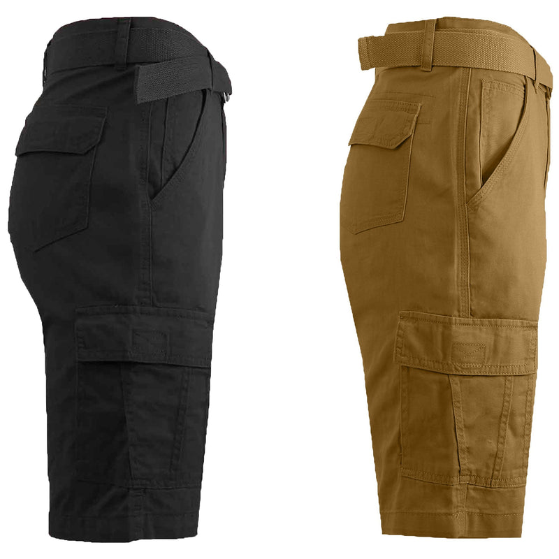 2-Pack: Men's Cotton Classic Cargo Shorts With Belt Men's Clothing Black/Sand 30 - DailySale