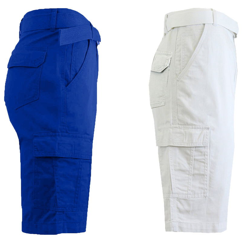 2-Pack: Men's Cotton Classic Cargo Shorts With Belt Men's Clothing Royal/White 30 - DailySale