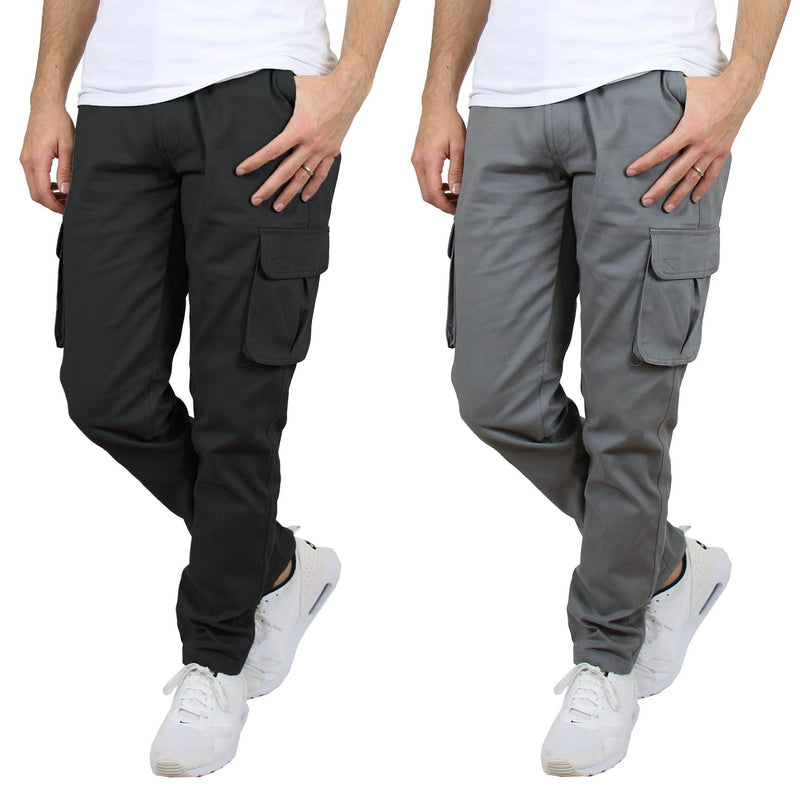 2-Pack: Men's Cotton Flex Stretch Cargo Pants Men's Clothing Black/Gray 30 30 - DailySale