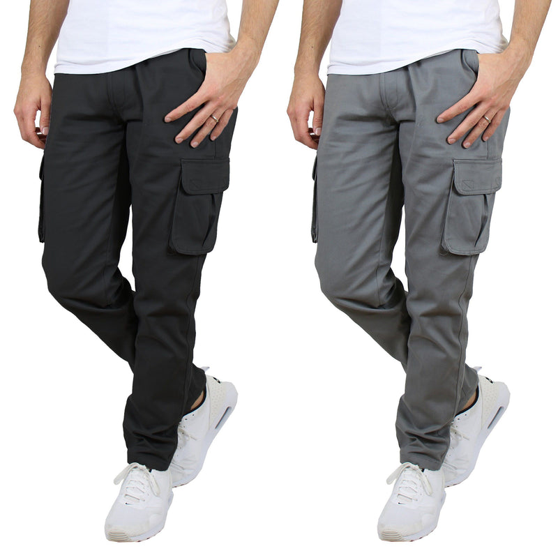 2-Pack: Men's Cotton Flex Stretch Cargo Pants Men's Clothing Black/Gray 30 30 - DailySale