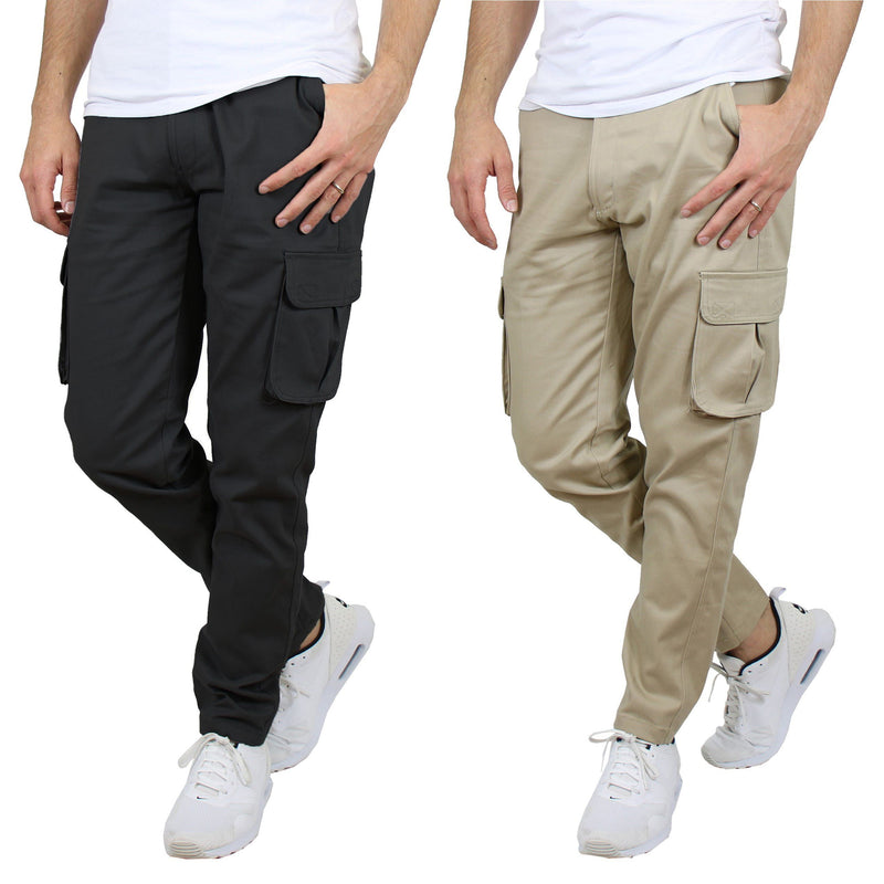 2-Pack: Men's Cotton Flex Stretch Cargo Pants Men's Clothing Black/Khaki 30 30 - DailySale