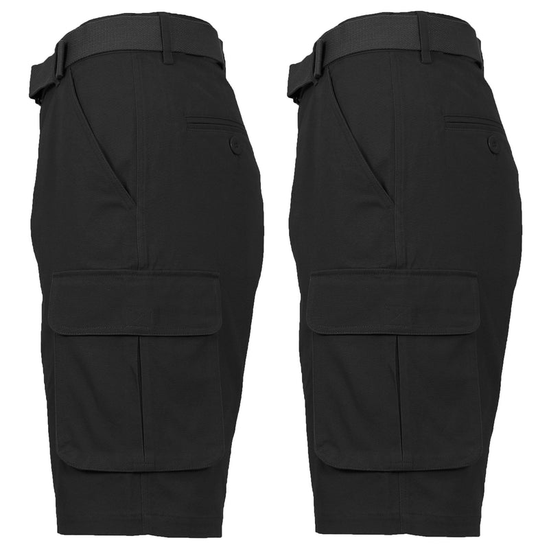 2-Pack: Men's Cotton Flex Stretch Cargo Shorts With Belt Men's Clothing Black/Black 30 - DailySale