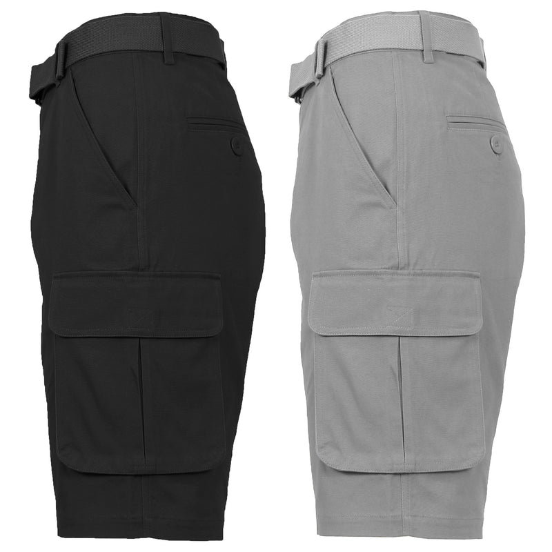 2-Pack: Men's Cotton Flex Stretch Cargo Shorts With Belt Men's Clothing Black/Grey 30 - DailySale