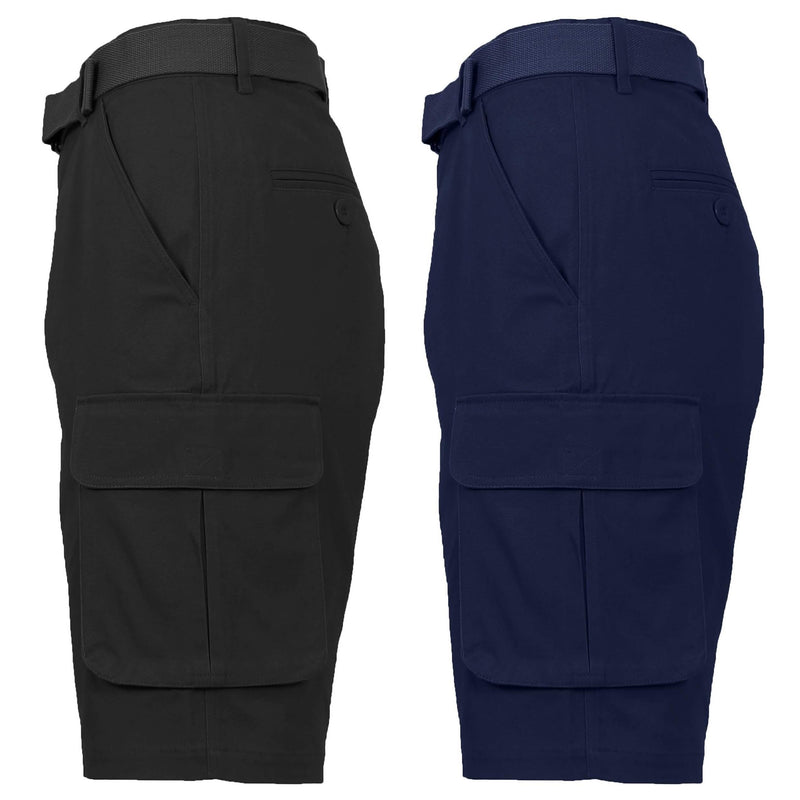 2-Pack: Men's Cotton Flex Stretch Cargo Shorts With Belt Men's Clothing Black/Navy 30 - DailySale