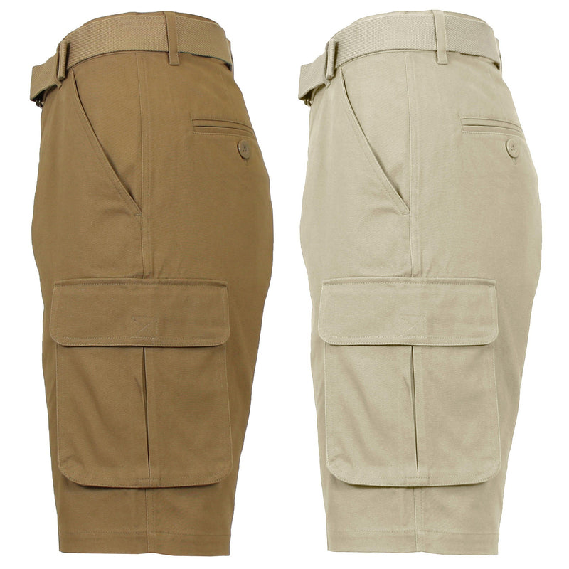 2-Pack: Men's Cotton Flex Stretch Cargo Shorts With Belt Men's Clothing Timber/Khaki 30 - DailySale