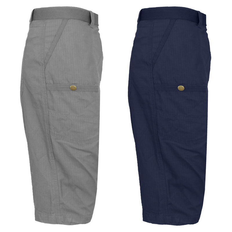 2-Pack: Men's Extended Size Cotton Cargo Utility Belted Shorts Men's Clothing Tech Light Gray/Navy 44 - DailySale