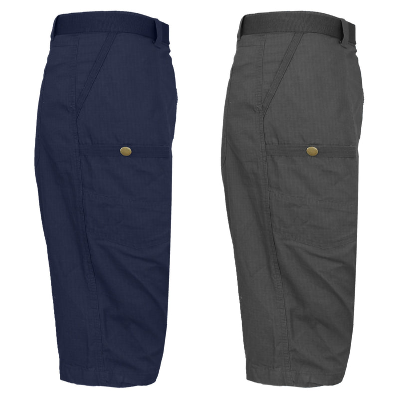 2-Pack: Men's Extended Size Cotton Cargo Utility Belted Shorts Men's Clothing Tech Navy/Dark Gray 44 - DailySale