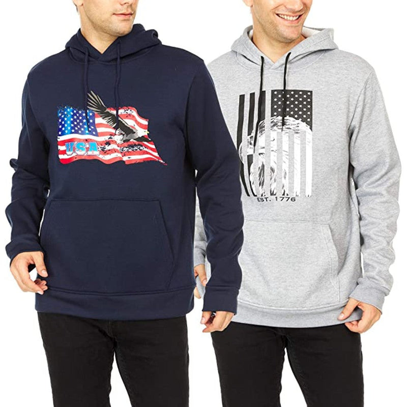 2-Pack: Men's Fleece-Lined Pullover Hoodies Men's Outerwear Navy/Gray M - DailySale