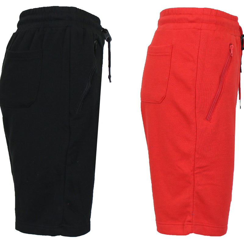 2-Pack: Men's French Terry Zipper Pockets Jogger Sweat Lounge Shorts Men's Clothing Black/Red S - DailySale