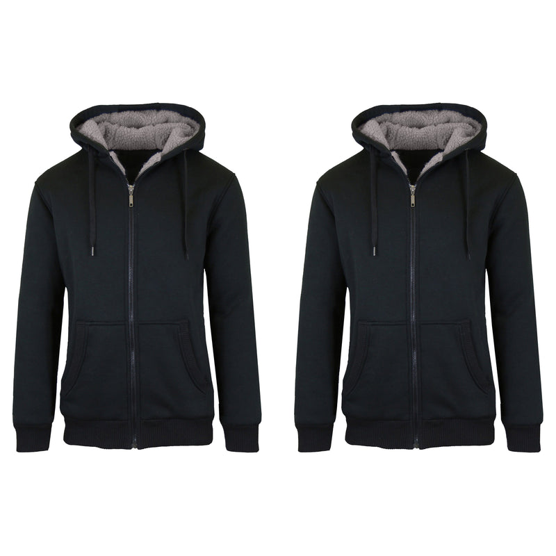 2-Pack: Men's Heavyweight Sherpa Fleece-Lined Zip Hoodie Sweater Men's Clothing Black/Black S - DailySale