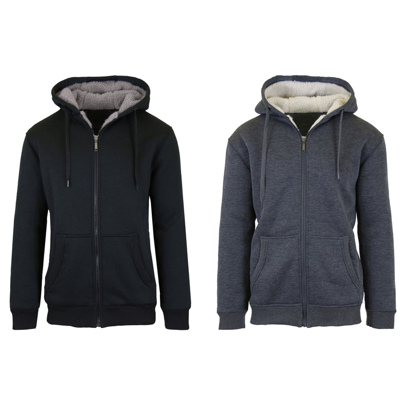 2-Pack: Men's Heavyweight Sherpa Fleece-Lined Zip Hoodie Sweater Men's Clothing Black/Charcoal S - DailySale