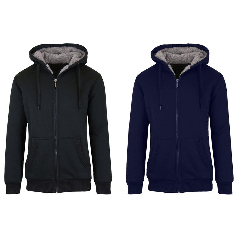 2-Pack: Men's Heavyweight Sherpa Fleece-Lined Zip Hoodie Sweater Men's Clothing Black/Navy S - DailySale
