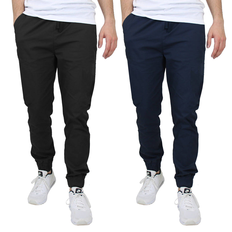 2-Pack: Mens Lightweight Cotton Stretch Jogger Pants Men's Clothing Black/Navy S - DailySale