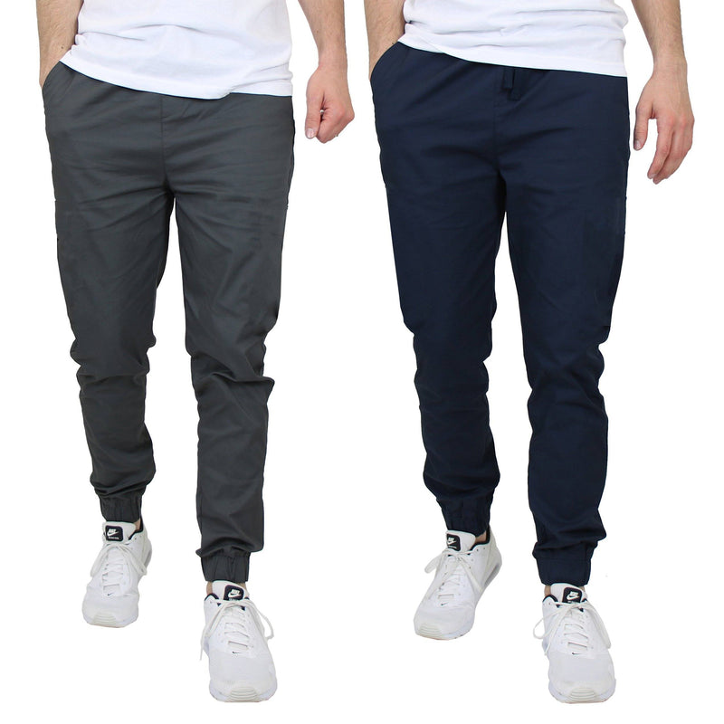 2-Pack: Mens Lightweight Cotton Stretch Jogger Pants Men's Clothing Gray/Navy S - DailySale