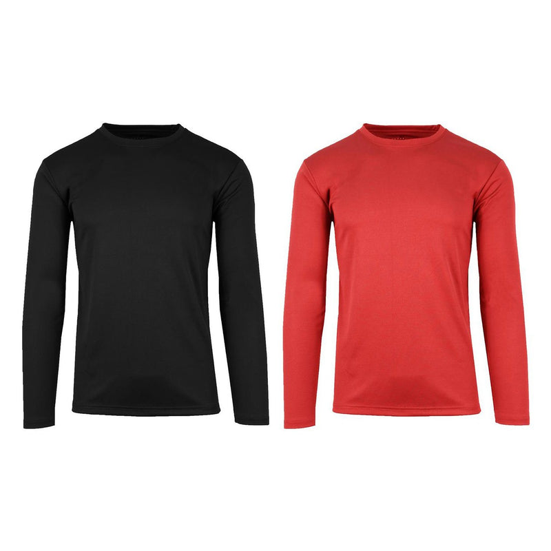 2-Pack: Men's Long Sleeve Moisture Wicking Performance Tee - Assorted Colors Men's Apparel S Black/Red - DailySale