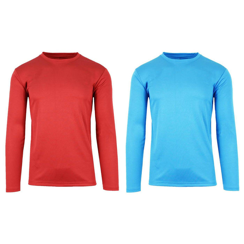 2-Pack: Men's Long Sleeve Moisture Wicking Performance Tee - Assorted Colors Men's Apparel S Red/Light Blue - DailySale