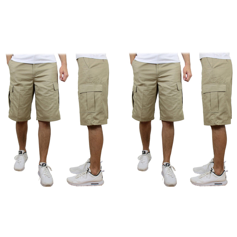 2-Pack: Men's Non-Belted Premium Cotton Blend Cargo Shorts Men's Clothing Khaki/Khaki 30 - DailySale