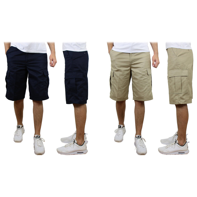 2-Pack: Men's Non-Belted Premium Cotton Blend Cargo Shorts Men's Clothing Navy/Khaki 30 - DailySale